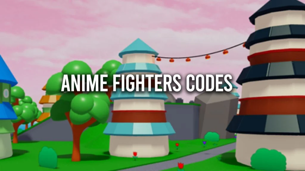 Anime Fighters codes: buildings and trees under a pink sky