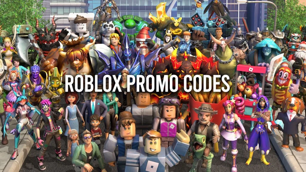 Roblox promo codes: a group of characters standing and posing for a picture