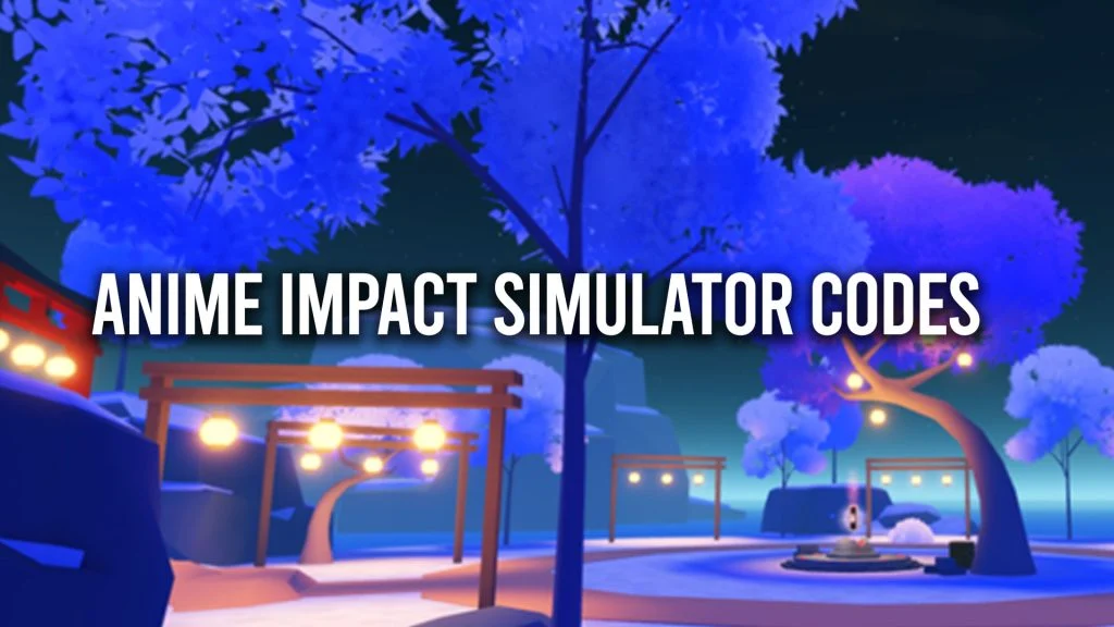 Anime impact simulator codes: a park at nighttime with a path lit by lanterns