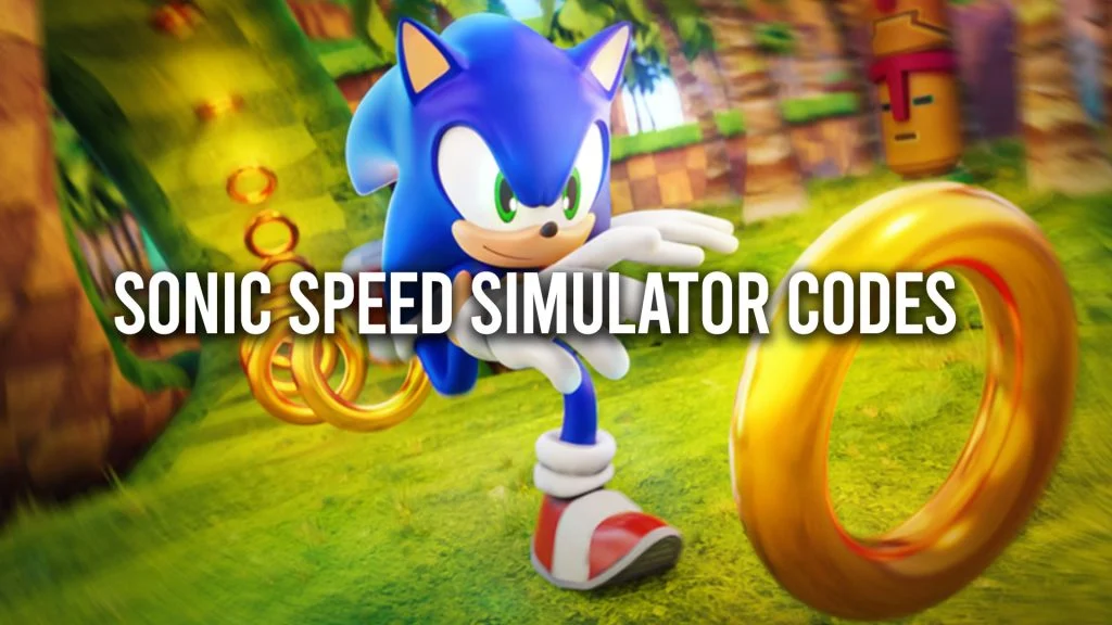 Sonic speed simulator codes: blue hedgehog collecting rings on a grassy track