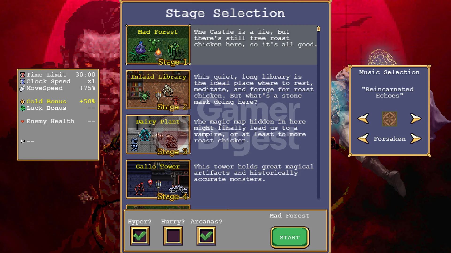 Vampire Survivors Magic Banger Music Selection