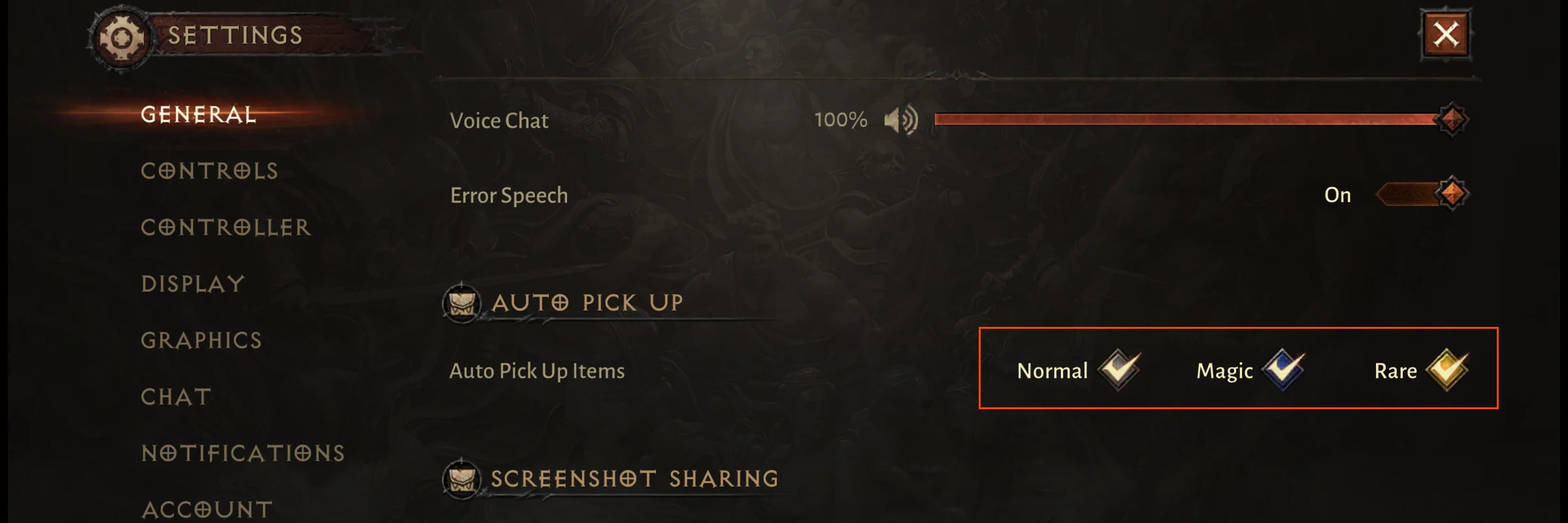 Auto Pick up screen in Diablo Immortal