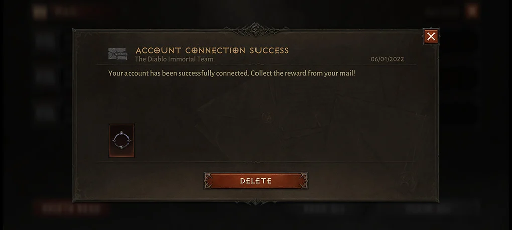 Account Connection Reward, Diablo Immortal