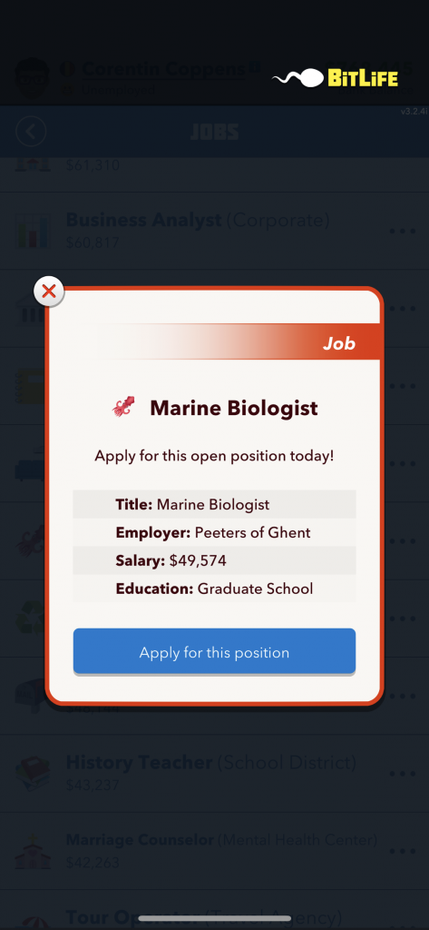 BitLife Marine Biologist - Apply for Position