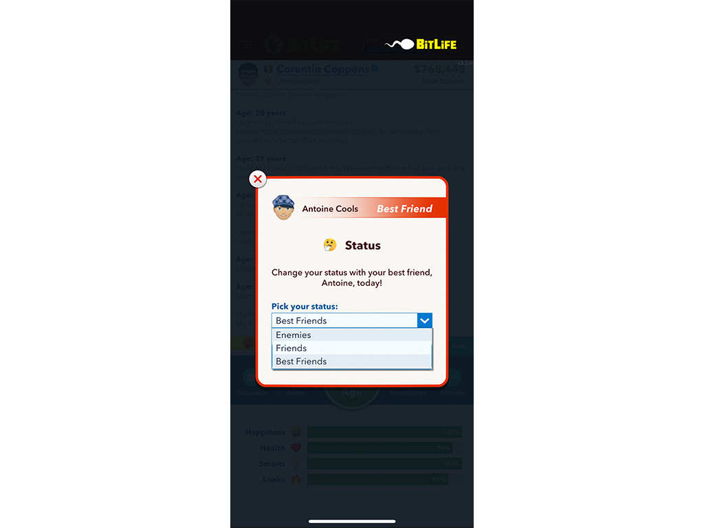 BitLife - Set Friend to Enemy Status