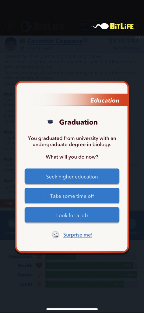 BitLife Seek Higher Education