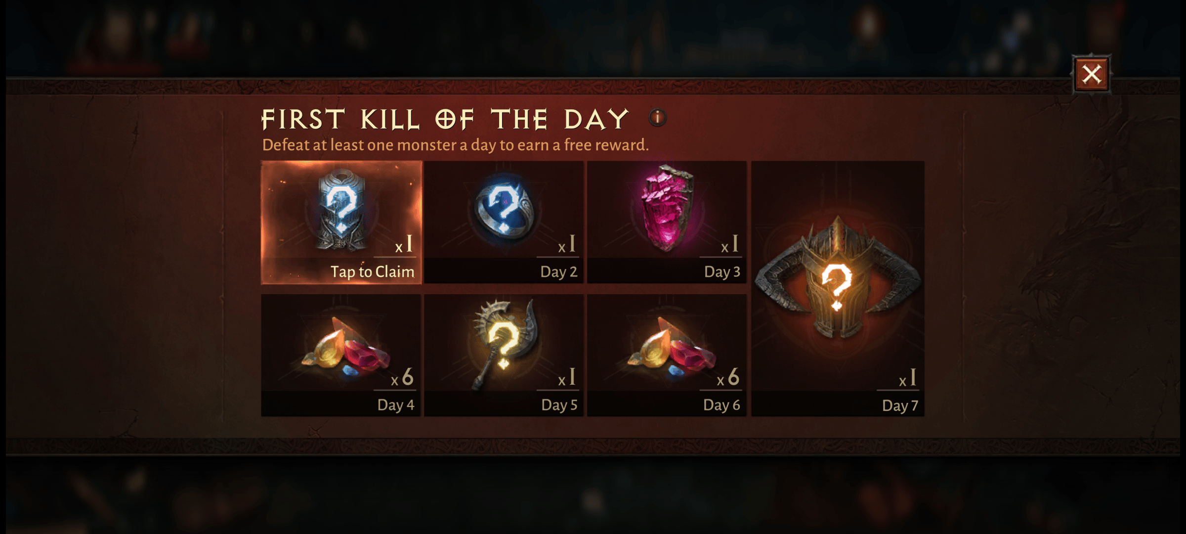 First Kill of the Day Rewards, Diablo Immortal Free Rewards