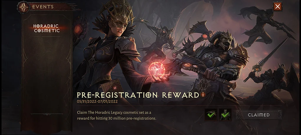 Pre-Registration Reward, Diablo Immortal Free Rewards