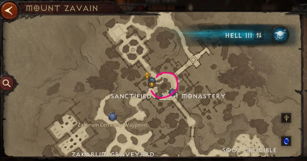 Diablo Immortal - Best XP Spots - Sanctified Earth Monastery in Mount Zavain