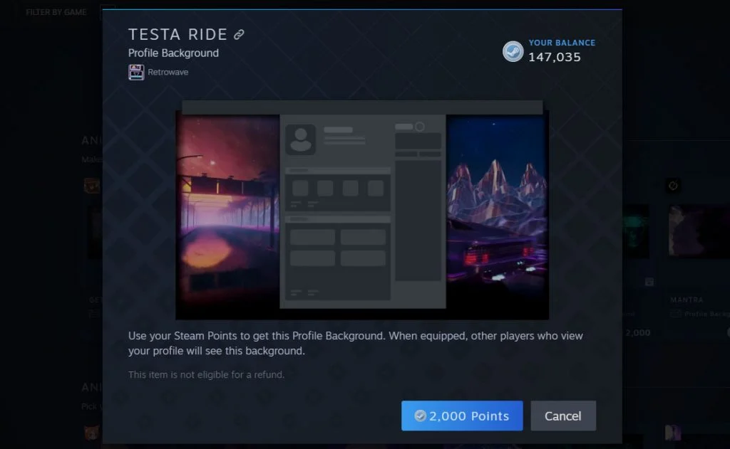 Purchasing Steam Profile Backgrounds using Steam Points
