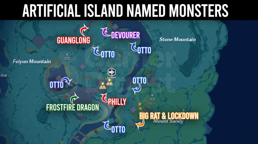 Tower of Fantasy Artificial Island Named Monsters Locations Map