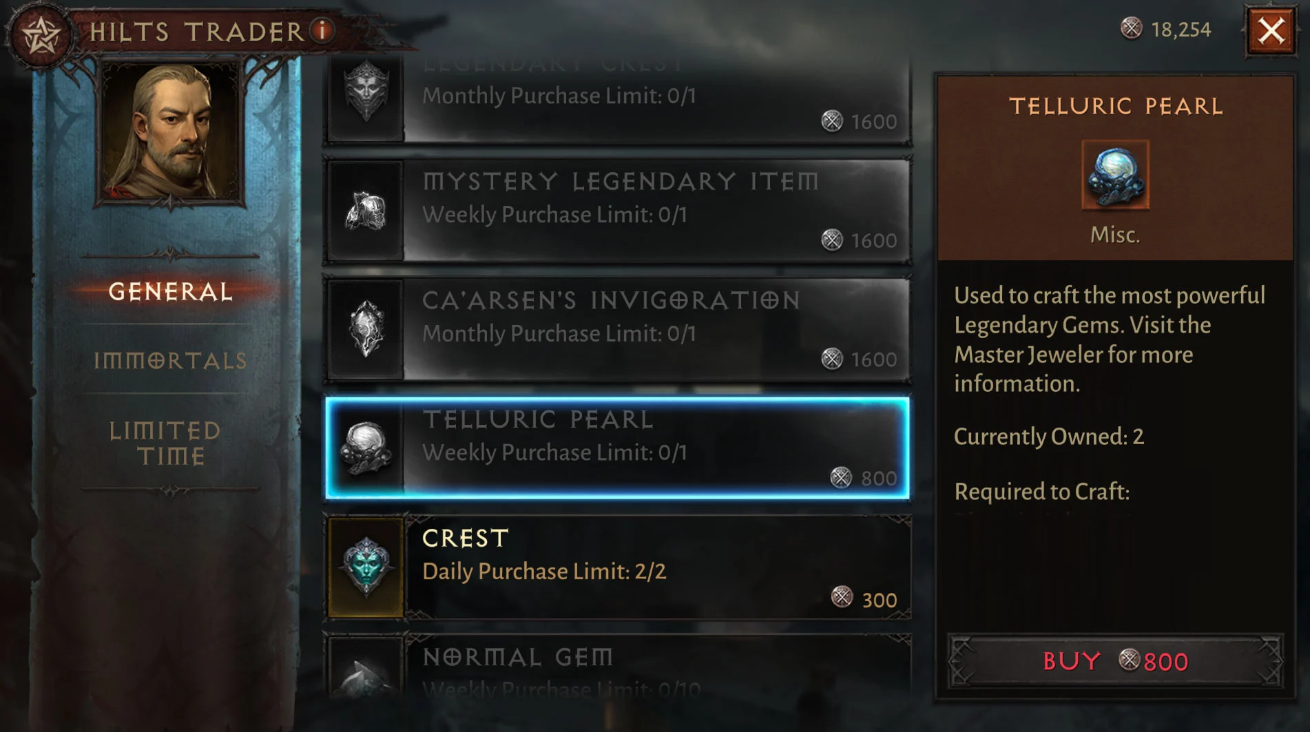 Diablo Immortal Hilts Trader Telluric Pearl