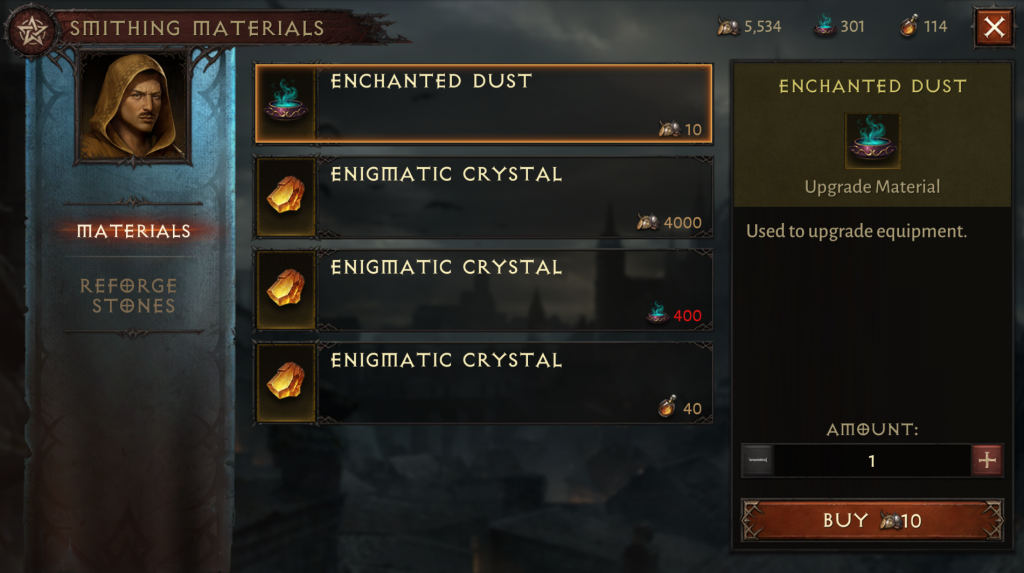 Trading Scrap Materials for Enchanted Dust