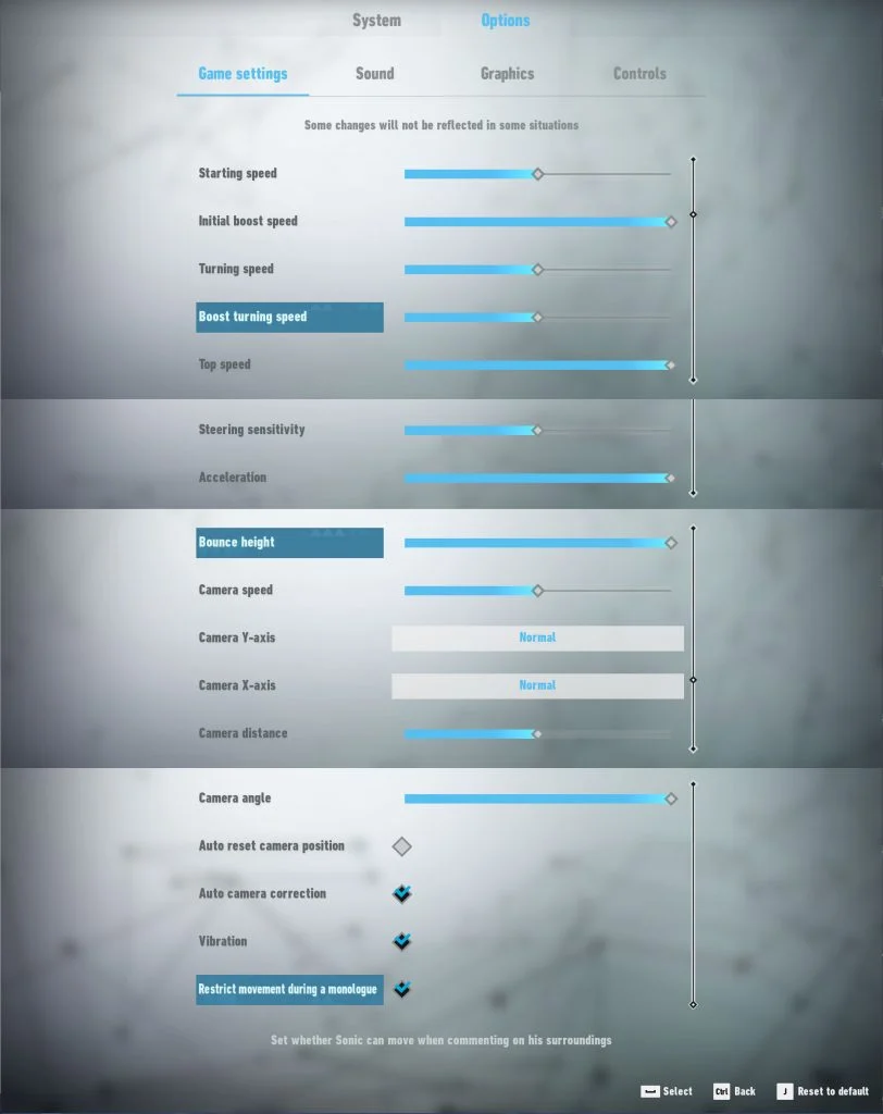 Sonic Frontiers High Speed Style Settings