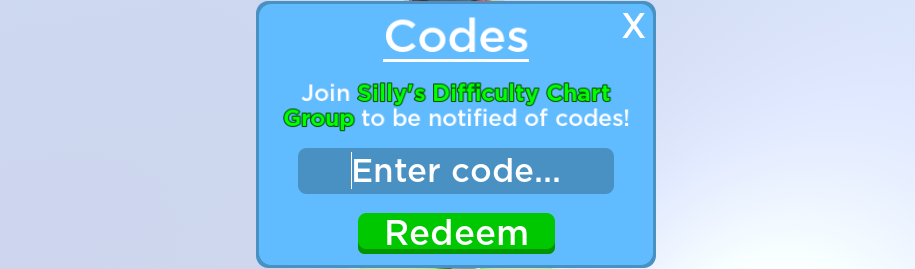 how do i redeem a code in silly's difficulty chart obby 2
