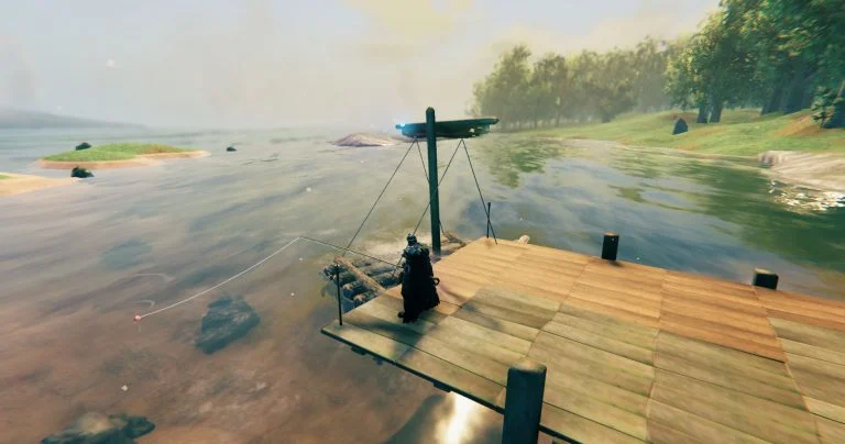 Valheim fishing off the pier