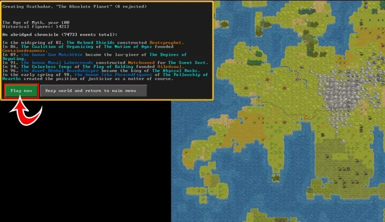 Starting a new game, Dwarf Fortress