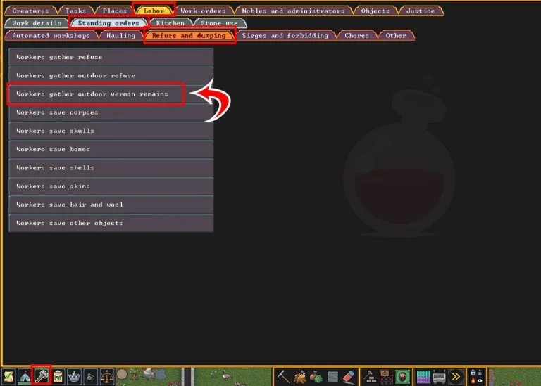 Gather Vermin Remains in Dwarf Fortress