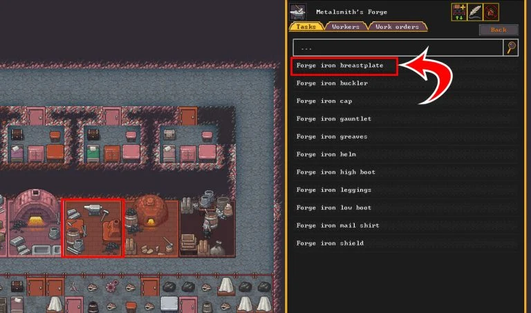 Creating an Iron Breastplate in Dwarf Fortress