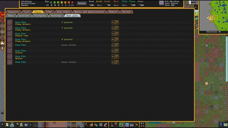 Farm Plot Overview in Dwarf Fortress