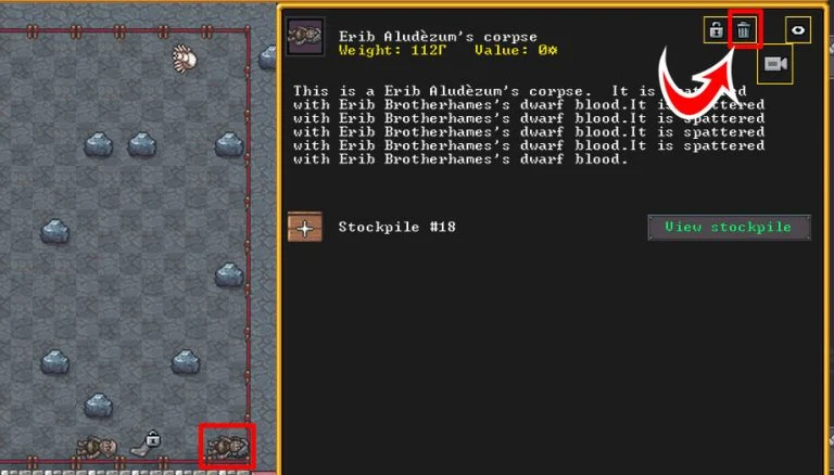 Dumping Corpses manually in Dwarf Fortress