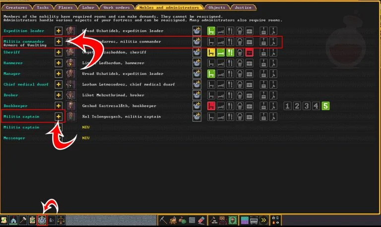 Assigning a Militia Commander in Dwarf Fortress