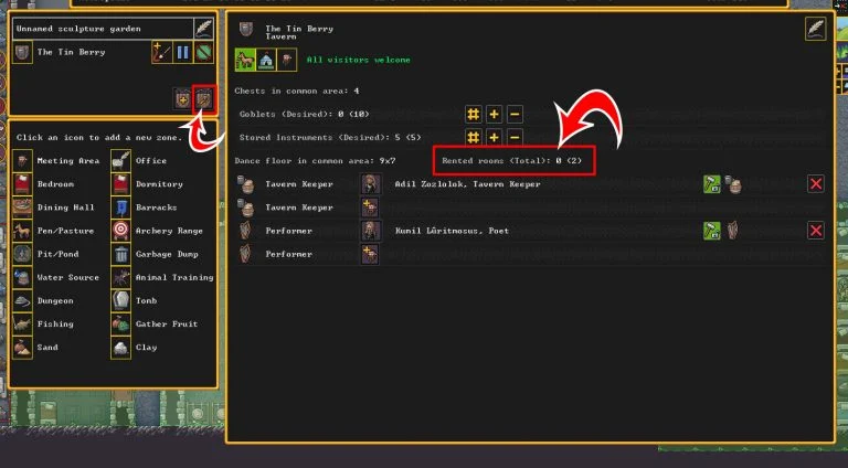 Viewing Rentable Rooms in Dwarf Fortress