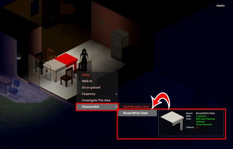 Disassembling Furniture in Project Zomboid