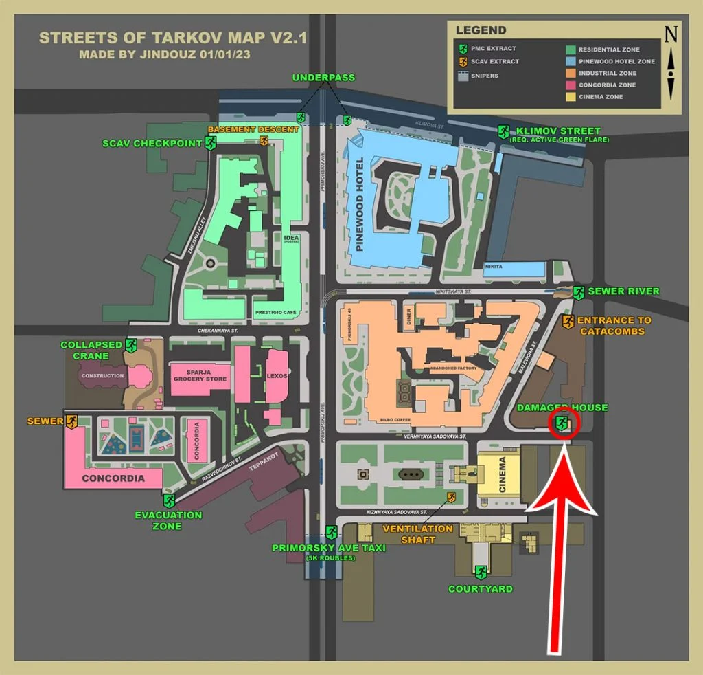 Damaged House map location in Escape from Tarkov