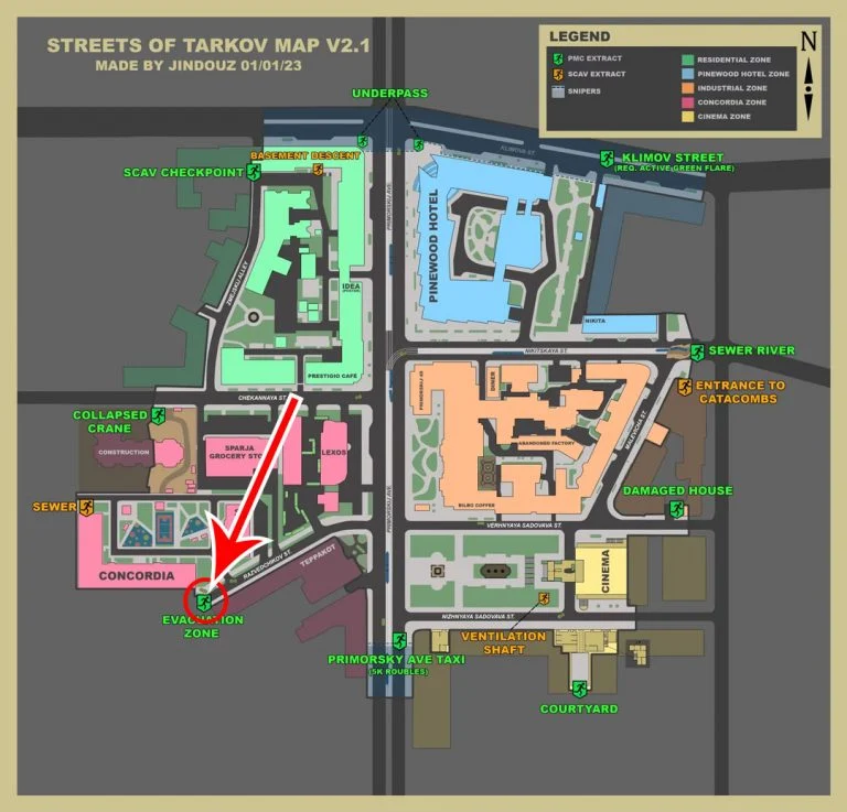 Escape From Tarkov Streets Of Tarkov Evacuation Zone Extract Location   Evacuation Zone Map 768x737 