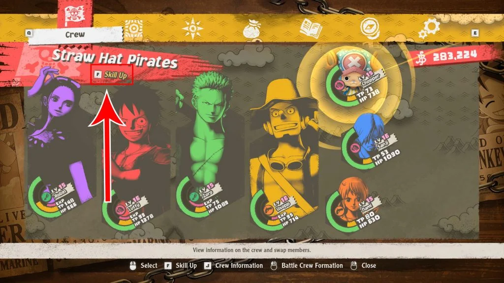 Crew Screen, One Piece Odyssey