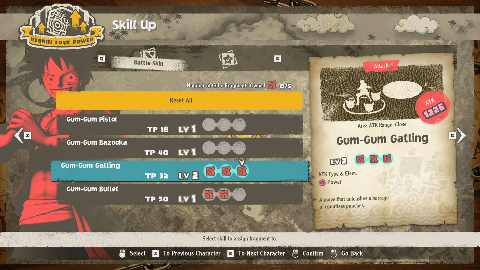 Skill Menu, One Piece Odyssey