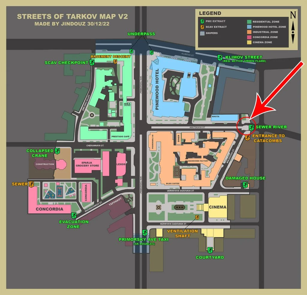 Sewer River Extract Location and Map in Streets of Tarkov
