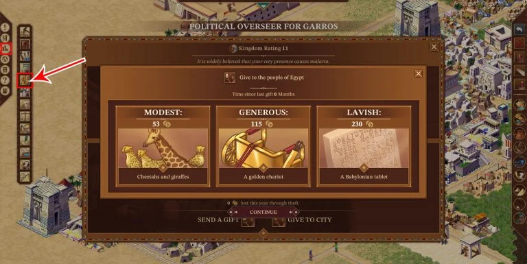 Gifts Screen in Pharaoh: A New Era