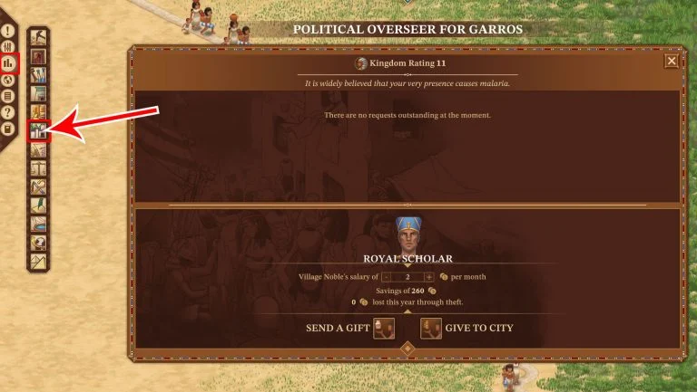 Pharaoh: A New Era Political Overseer Screen