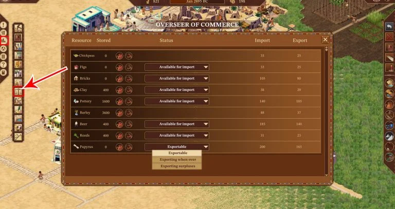 Setting Imports and Exports in Pharaoh A New Era