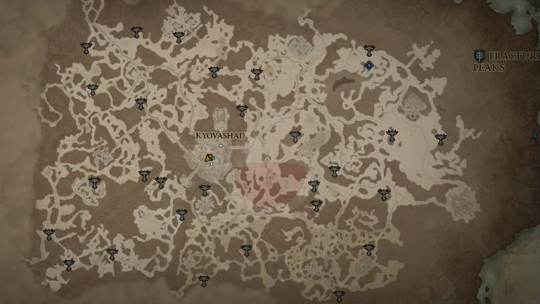Diablo 4 Fractured Peaks Altar of Lilith Locations Map