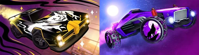 Sun Chaser Decal/Purple Moonpaw Wheels Rocket League