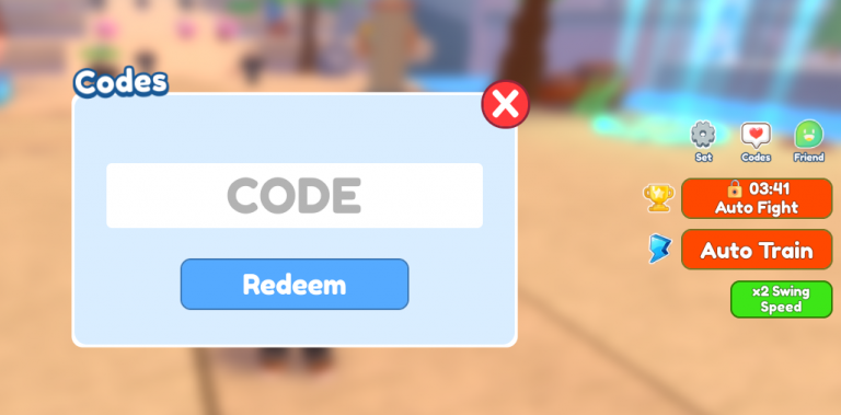 Roblox Clicker Fighting Simulator in-game code redemption screen