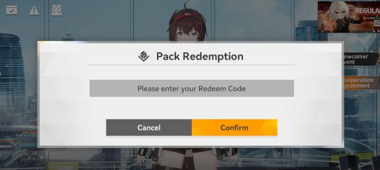 Aether Gazer code redemption screen in-game