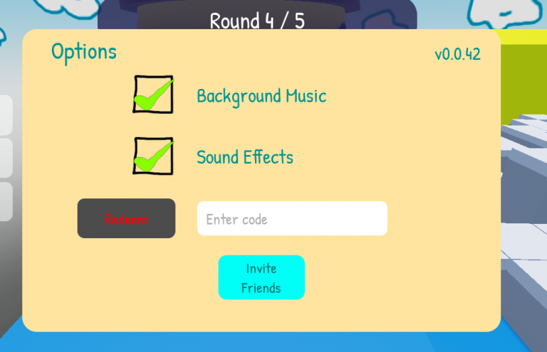 Roblox Silly Simon Says options menu and code redeem box