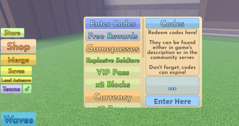 Roblox Toy SoldierZ in-game Store menu 