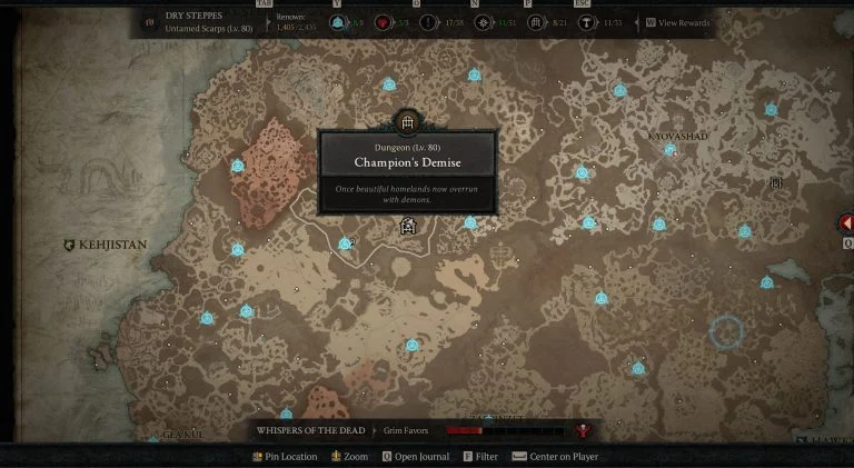 Diablo 4 Champion's Demise Dungeon Location