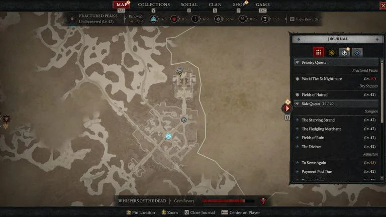 Diablo 4: World Tier 3 Capstone Dungeon Location Map