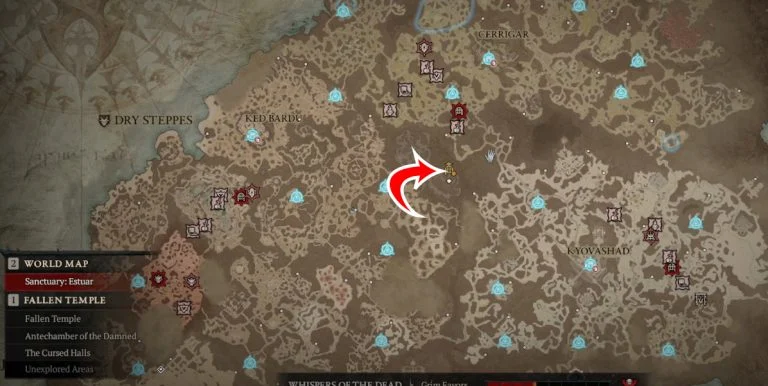 Diablo 4: World Tier 4 Capstone Dungeon Location Map