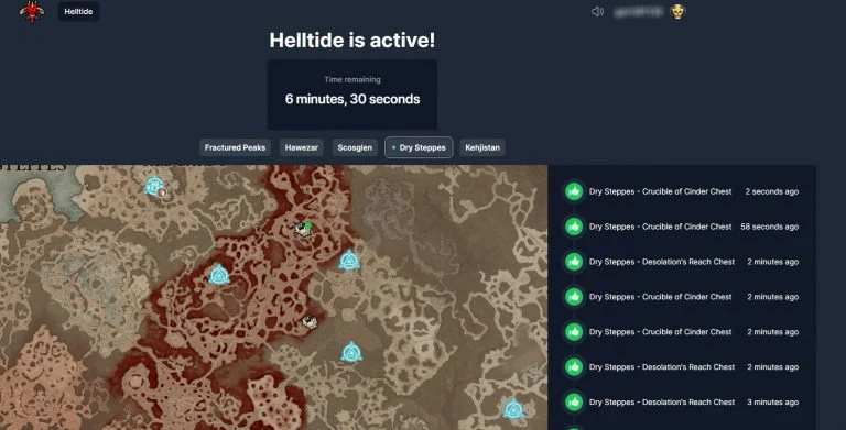 Helltides.com Tracker Tool Screenshot