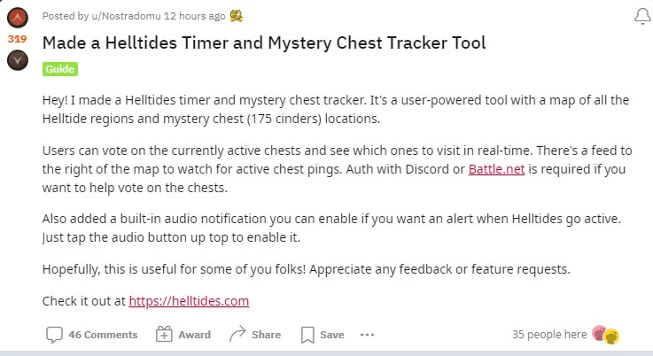 Helltide Tracker reddit post