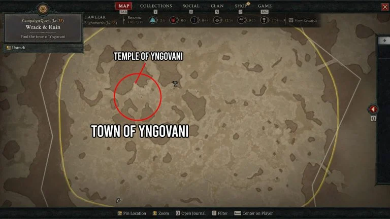 Temple of Yngovani Map Location Diablo IV