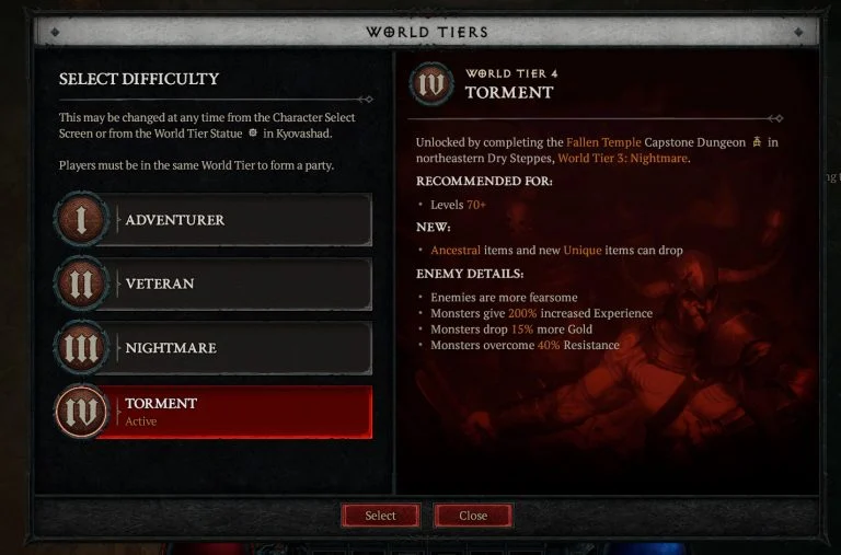 What changes in World Tier 4 in Diablo 4?
