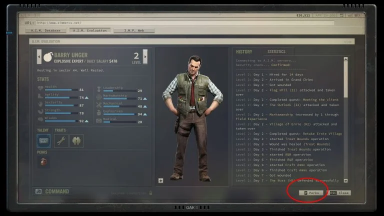 A.I.M. Evaluation Screen Jagged Alliance 3